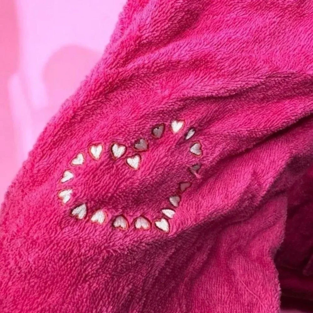 Y2k Victorias‎ Secret 2000 Terry Cloth Hot Pink Robe Embroidered Hearts Large